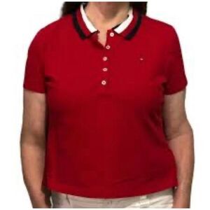 Tommy Hilifger Women Red Collared Short Sleeve Slim Fit Polo Shirt Size M
